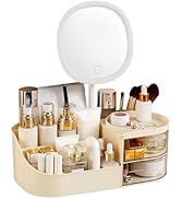 DASITON Makeup Organizer with Rechargeable Mirror,Makeup Brush Holder with 2 Drawers,Skincare and...