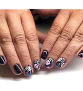 24 Pcs Halloween Press on Nails Short Square - SHANRUN Pure Black Fake Nails Press ons French Nai...