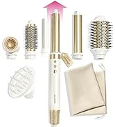 GLAMUP Dual Voltage 6 in 1 Hot Air Styler, Upgraded Long Barrel, Diffuser, Round Brush, Powerful...