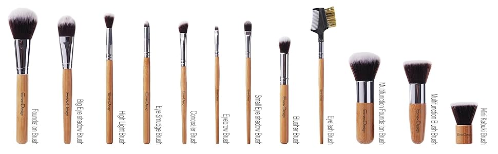 EmaxDesign 12 Pieces Makeup Brush Set Bamboo handle cosmetics brushes