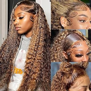 highlight ombre honey blond Deep wave human hair wig
