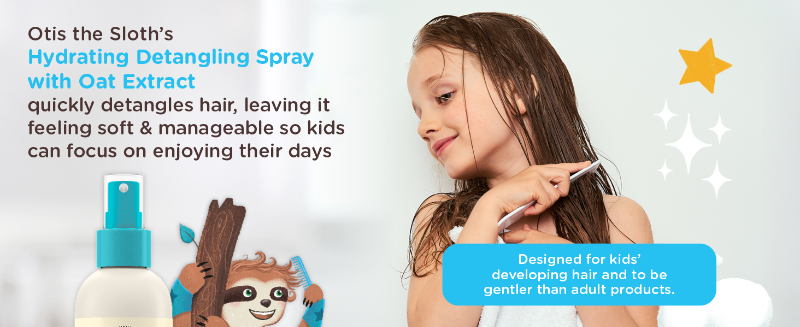 Hydrating detangling spray with oat extract detangles hair, leaving it feeling soft & manageable