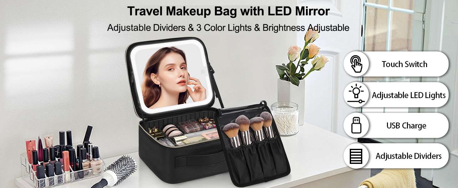 makeup bag with led mirror