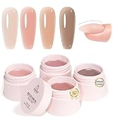 Beetles HEMA-Free Hard Gel for Nails,0.5 oz 4 Pcs Nude Pink Brown 9 in 1 Mini Size Builder Nail G...