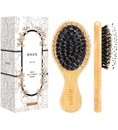 RHOS Mini Boar Bristle Hair brush for Women/Men/Kids-Small bamboo Paddle Brush for Smoothing/Deta...