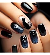 24 Pcs Halloween Press on Nails Short Square Nail Tips,YEFIUO Acrylic Nail Kit Fake Nails Press o...