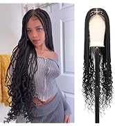 Fecihor 36 Inch 360° HD Full Lace Box Braided Wigs With Boho Curly Ends Triangle Knotless Braided...