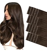 GOO GOO Invisi Edge Tape in Hair Extensions Human Hair, 4A Chocolate Brown 20pcs 22inch 50g, Virg...