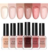 Nailshion Jelly Nail Polish Set, 6 Colors Sheer Nude Nail Polish Set Pink Jelly Nude Rose Pink Br...