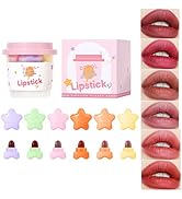 6 Colors Mini Lipstick Set, High Pigment Stars Candy Matte Multicolor Red Lips Velvety Soft Lip S...