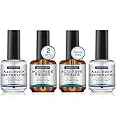 Morovan Nail Prep Dehydrator and Primer, Natural 4 PCS Dehydrator & Acid-Free Bond Primer for Acr...