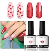 modelones Gel Nail Polish Set 2 Pcs 15 ML Pink Red Gel Polish Hot Pink Red Love-heart Glitter Gel...