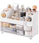 DASITON Large Capacity Makeup Organizer for Vanity with 2 Drawers, Skincare Organizers with Makeu...