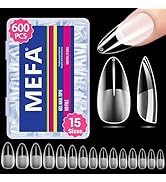 MEFA Nail Tips, Medium Almond 15 Sizes, 600 Pcs Pre-shaped Half Matte Full Cover Acrylic Nail Tip...