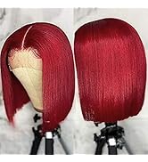 HD Transparent Pre Plucked Straight Blunt Cut Red Burgundy Bob Wig Human Hair Lace Front Wigs Wit...