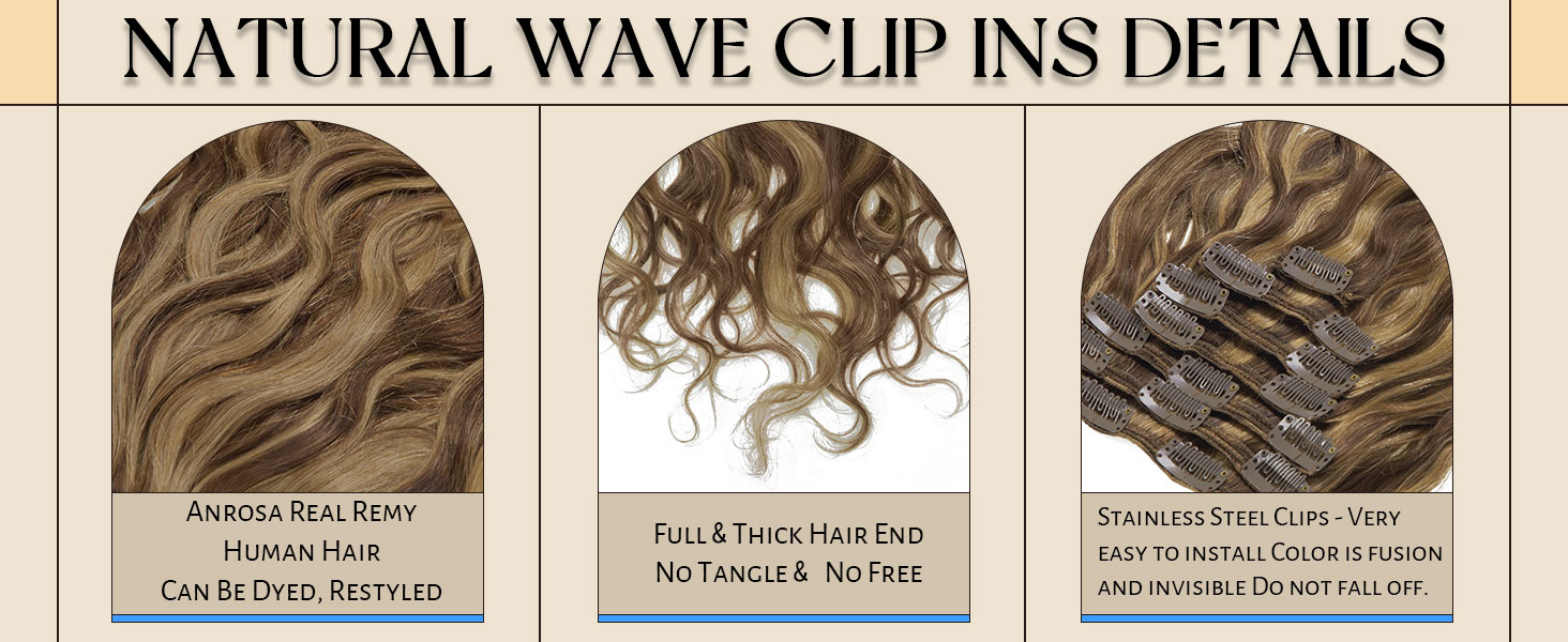 Anrosa Natural Wave Curly Clip in Hair Extensions