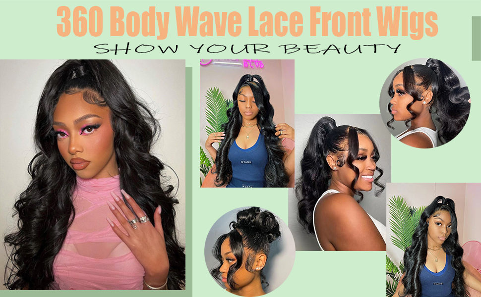 360 body wave lace front wigs human hair for black women Customer Show
