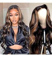 Glegov Highlight Lace Front Wigs Human Hair 16 Inch Body Wave 13x6 Transparent Lace Frontal Wigs ...