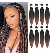 Pre Stretched Braiding Hair 16 Inch Ombre Braiding Hair Extensions 8 Packs Brown Braids Hair Pre ...