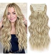 ALXNAN Clip In Hair Extensions,Dirty Blonde Long Wavy Hair Extensions 20 Inch 4PCS Thick Hairpiec...