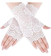 yefiuo Fingerless Lace Gloves White Wrist Hand Sleeve Lace Elastic Bracelet for Wedding,Tea Party...
