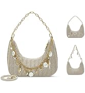 GZIXBDA Beach Purse Straw Shoulder Bag for Women, Summer Purse with Shell Pearl Bag Charms & 2Pcs...