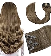 Clip in Hair Extensions Real Human Hair 70G Light Brown/Bleach Blonde 100% Remy Human Hair Soft S...