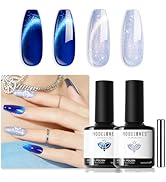 modelones Gel Nail Polish Set 2 PCS 15 ML Blue Cat Eye Gel Nail Polish Glitter Galaxy Dark Blue 9...