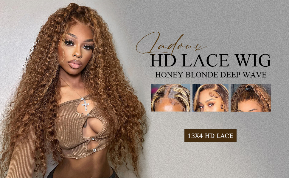 deep wave 13x4 lace front human hair wig p427 highlignt honey blond human hair lace front wig