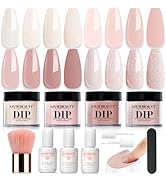 AZUREBEAUTY Dip Powder Nail Kit Starter, All Season Nude Skin Glitter 4 Colors Dipping Powder Liq...