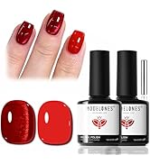 modelones Red Cat Eye Gel Nail Polish Set, 2PCS 15 ML Magnetic Glitter Holographic Red Ruby Glass...