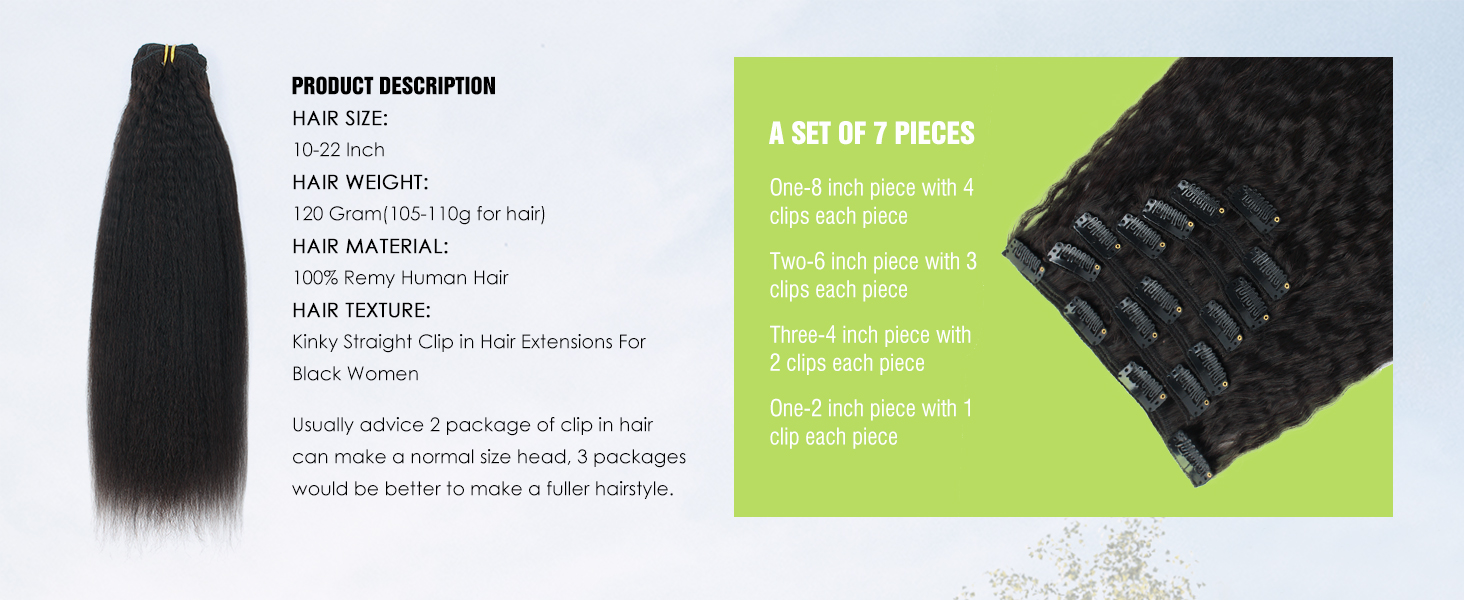 kinky straight clip in hair extensions human hair