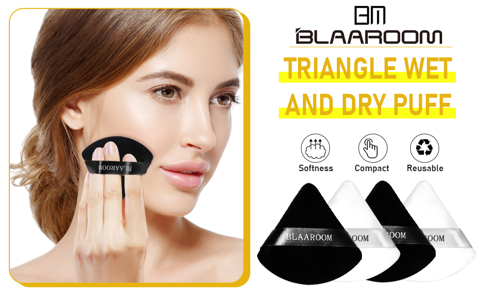 Velour Triangle Powder Puff And Flat Top Hexagon Kabuki Foundation Brush for Face Makeup