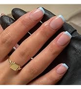 KQueenest 30 Pcs Baby Blue French Tip Press on Nails Short Square Nails Press ons, Natural Nude F...