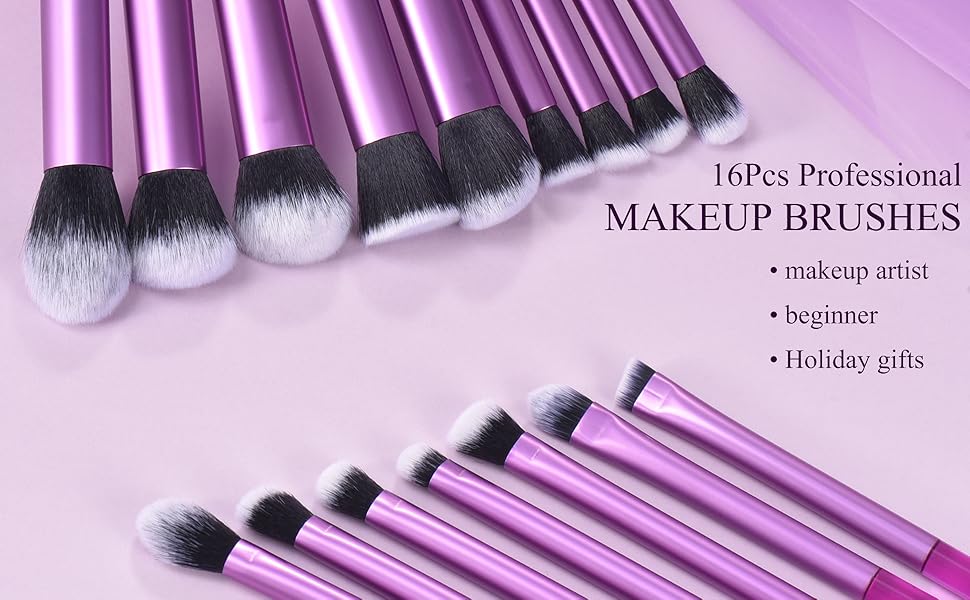 16 professional makeup brush sets, transparent handle
