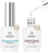 Beetles 2Pcs Hema Free Gel Base and Top Coat Set No Wipe, Upgraded Mild Formula Glossy Top Coat G...