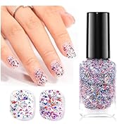Nailshion Fast Dry Nail Polish, Multicolor Glitter Purple Blue Red Sparkle Fingernail Polish, No ...