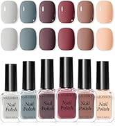 Nailshion Nude Grays Nail Polish Set, 6 Colors Nude Pink Brown Red Dusty Rose Nail Polishes Neutr...