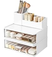 DASITON Makeup Organizer for Vanity with 2 Drawers, Stackable Cosmetic Organizer with Makeup Brus...