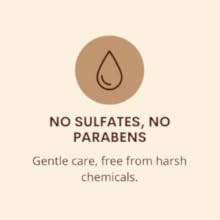 Water drop icon with text Sulfate free, paraben free, gentle natural hair care