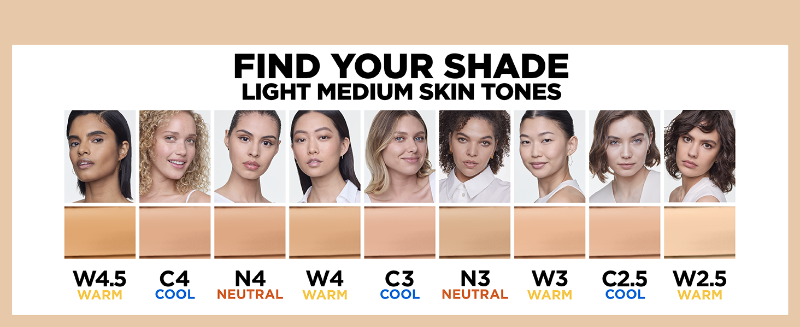find your shade, light medium skin tones