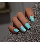 KQueenest Teal Blue Press On Nails Short Square - Summer Press On Nails Medium Coffin, Sheer Turq...