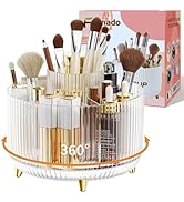 fanado 360° Rotating Makeup Organizers Countertop, 5 Slot Makeup Brush Holder Organizer for Cosme...