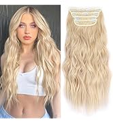 ALXNAN Clip in Hair Extension,Long Wavy Blonde Hair Extensions, 20 Inch 4PCS Thick Hairpieces Fib...
