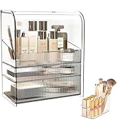 DASITON Clear Cover Dustproof Three layers Storage Box,Makeup Brush Holder,Large Capacity Desktop...