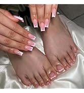 24 Pcs Press on Nails Medium Square & Press on Toenails Set,LINMEIZAI Fake Toe Nails Press ons Na...