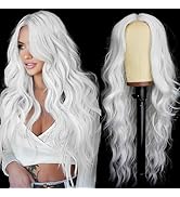 AISI HAIR White Wig for Women, Long White Wavy Lace Hairline Wig, 26 Inch Middle Part Synthetic W...