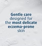 Text reads 'Gentle care', 'designed for', 'the most delicate', 'eczema-prone skin'. Light, minimalist skincare product marketing layout with text overlay.