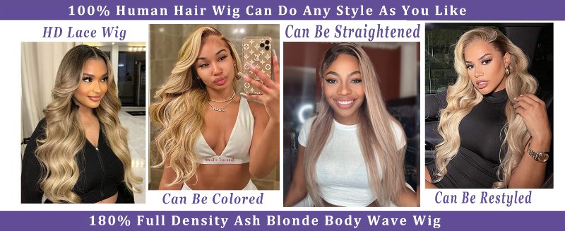 ash blonde wig human hair body wave balayage ombre highlight lace front wig human hair