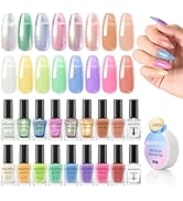 Nailshion Nail Polish Set, Glitter Holographic Nude Peach Pink Shimmer Shades 16 Colors Nail Lacq...